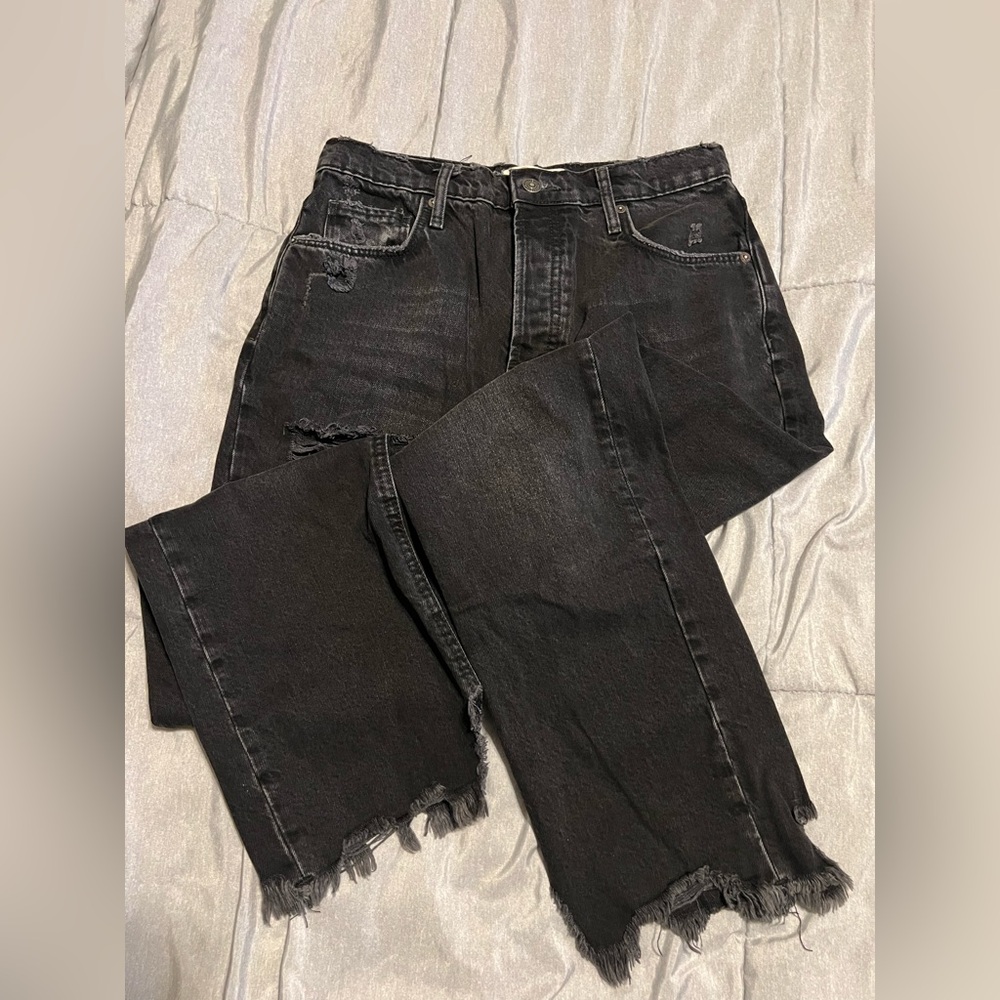 Free People We The Free Black Distressed Denim High Rise Jeans - Picture 3 of 8